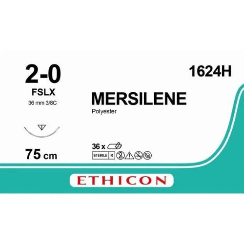 Ethicon Ethicon MERSILENE Polyester Braided Non - Absorbable Surgical Suture – USP 2 - 0 – 75 cm – Green – FSLX Reverse Cutting Needle 36 mm – 3/8 Circle – 1624H (Box of 36) UK 1624H