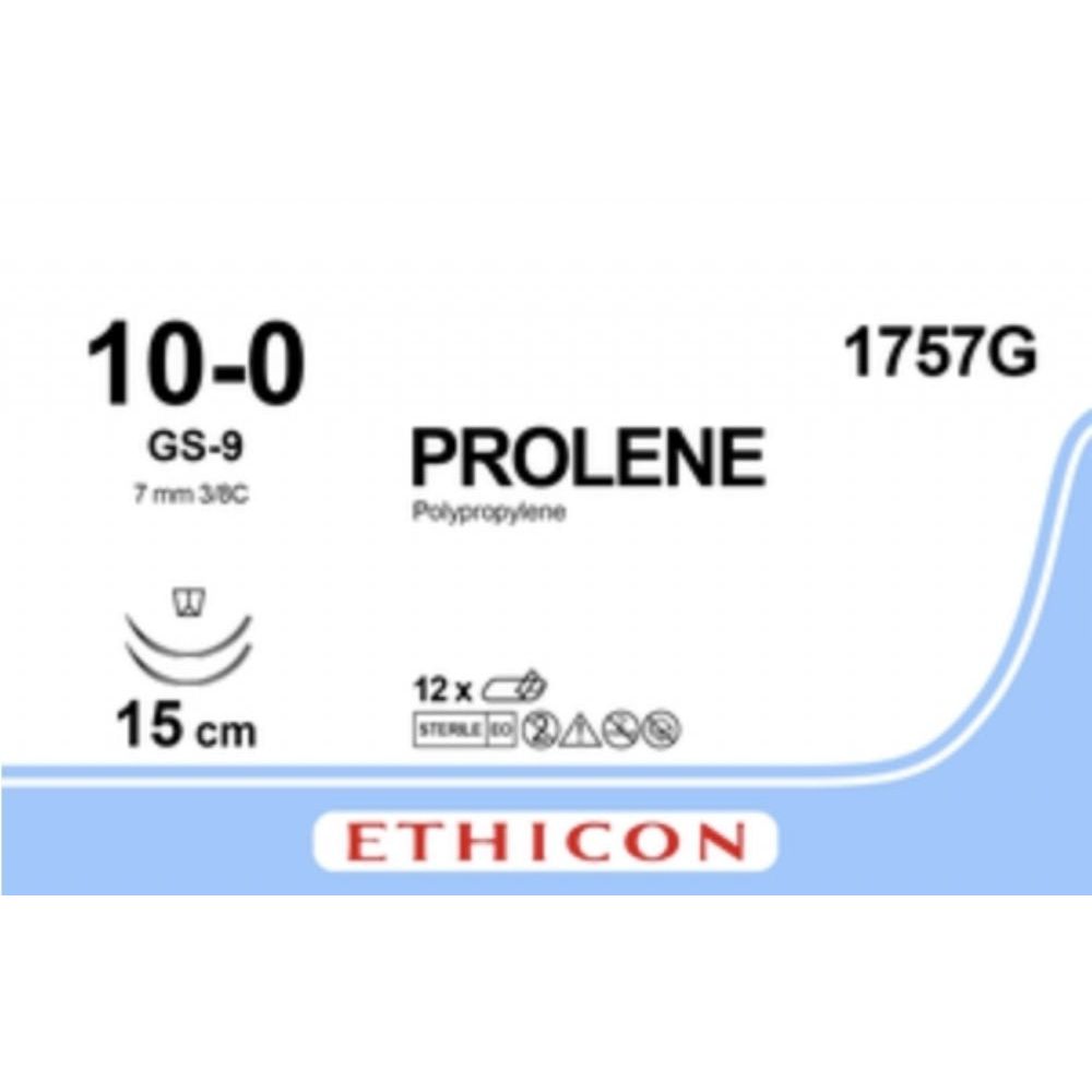 Ethicon Ethicon PROLENE Polypropylene Blue Non - Absorbable Microsurgical Suture USP 10 - 0 15 cm (6 in) Double - Armed TG140 - 8 Cutting Edge Spatula Reverse Needles 1757G (Box of 12) UK 1757G