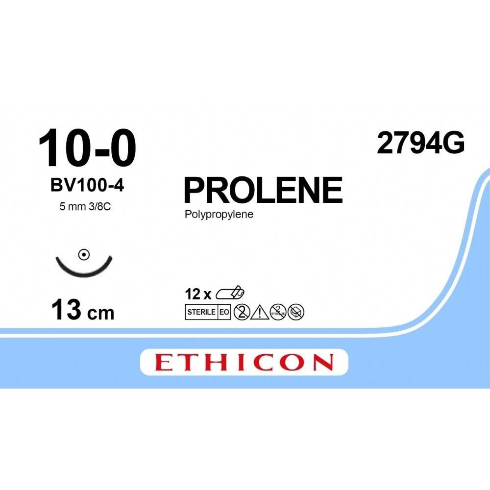 Ethicon Ethicon PROLENE Polypropylene Blue Non - Absorbable Microsurgical Suture USP 10 - 0 12.7 cm (5 in) BV100 - 4 Taper Point Needle 2794G (Box of 12) UK 2794G
