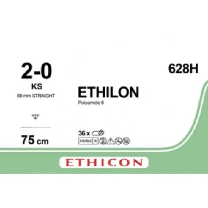 Ethicon Ethicon ETHILON Black Monofilament Non - Absorbable Surgical Suture USP 2 - 0 30 in (75 cm) Black KS Reverse Cutting Needle 19 mm 3/8 Circle 628H (Box of 36) UK 628H