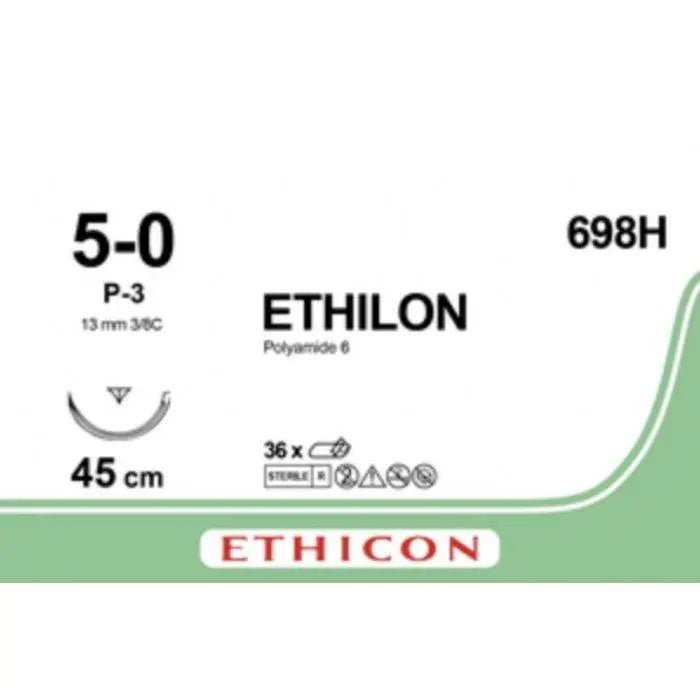 Ethicon Ethicon ETHILON Black Monofilament Non - Absorbable Surgical Suture USP 5 - 0 18 in (45 cm) Black P - 3 Prime Cutting Needle 13 mm 3/8 Circle 698H (Box of 36) UK 698H