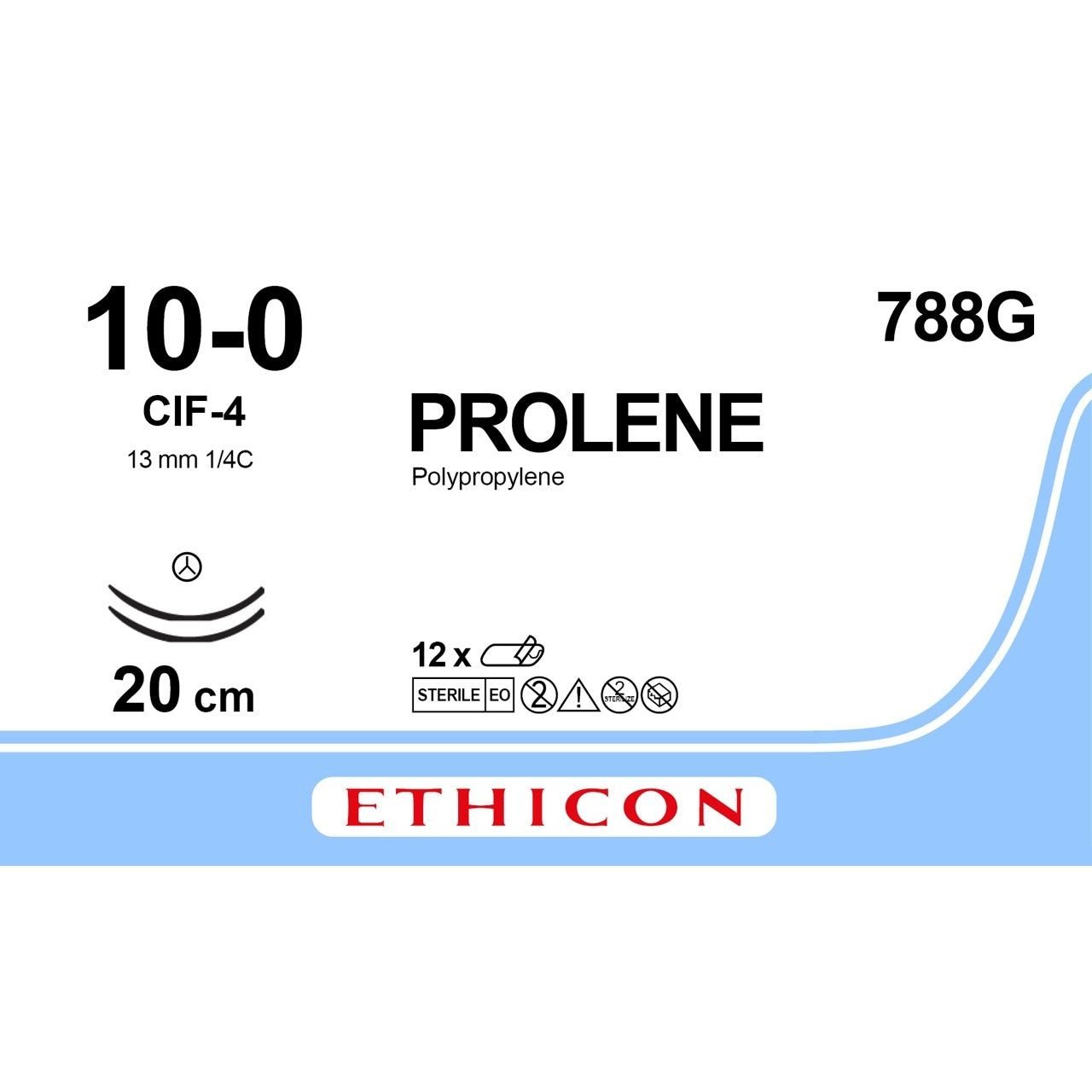 Ethicon Ethicon PROLENE Polypropylene Blue Non - Absorbable Microsurgical Suture USP 10 - 0 20 cm (8 in) Double - Armed CIF - 4 Tapercut Needles 788G (Box of 12) UK 788G