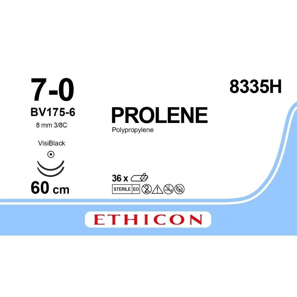 Ethicon Ethicon PROLENE Polypropylene Blue Non - Absorbable Veterinary Surgical Suture USP 7 - 0 60 cm Double - Armed BV175 - 6 VISI - BLACK Taper Point Needles 8335H (Box of 36) UK 8335H