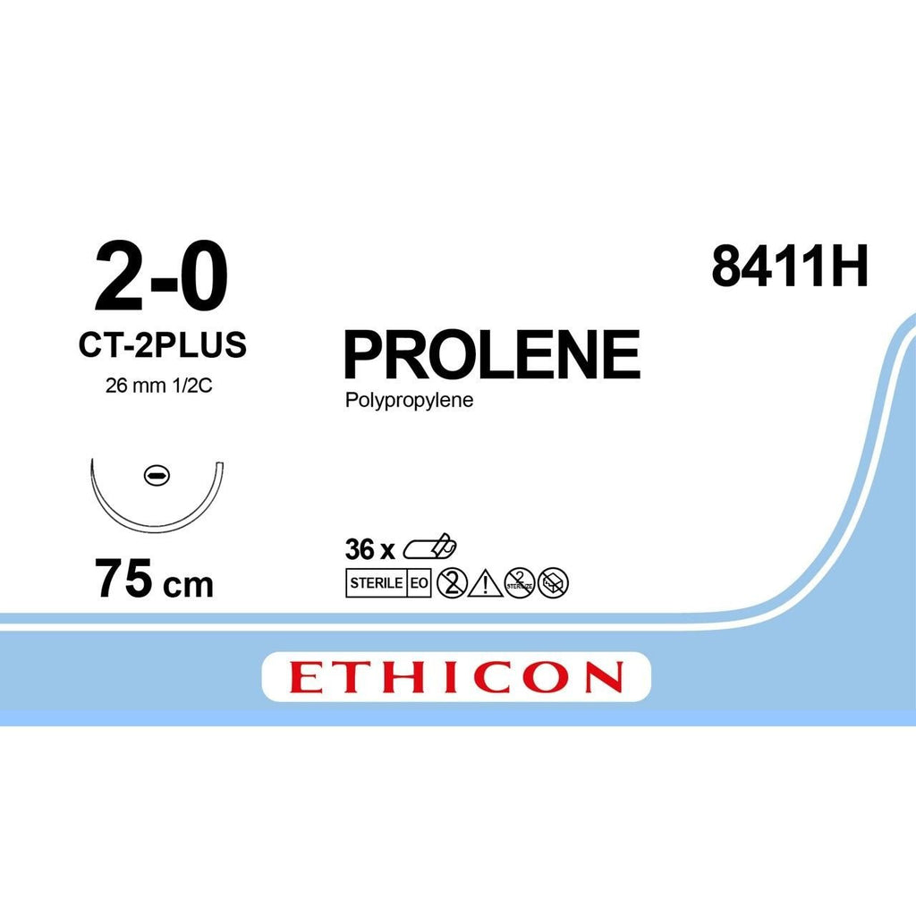 Ethicon Ethicon PROLENE Polypropylene Blue Non - Absorbable Surgical Suture USP 2 - 0 75 cm (30 in) CT - 2 Taper Point Needle 8411H (Box of 36) UK 8411H