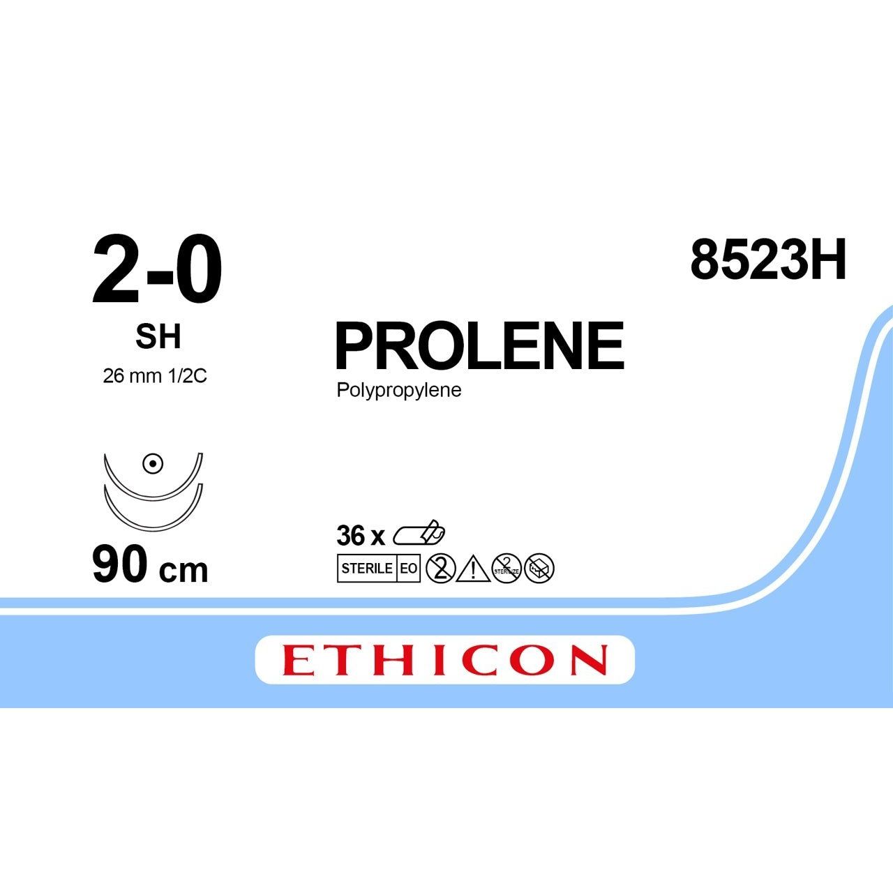 Ethicon Ethicon PROLENE® Polypropylene Blue Non - Absorbable Surgical Suture – USP 2 - 0 – 90 cm (36 in) – Double - Armed SH Taper Point Needles – 8523H (Box of 36) UK 8523H