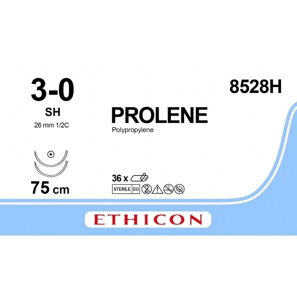 Ethicon Ethicon PROLENE Polypropylene Blue Non - Absorbable Surgical Suture USP 3 - 0 75 cm SH Taper Point Needle 8528H (Box of 36) UK 8528H