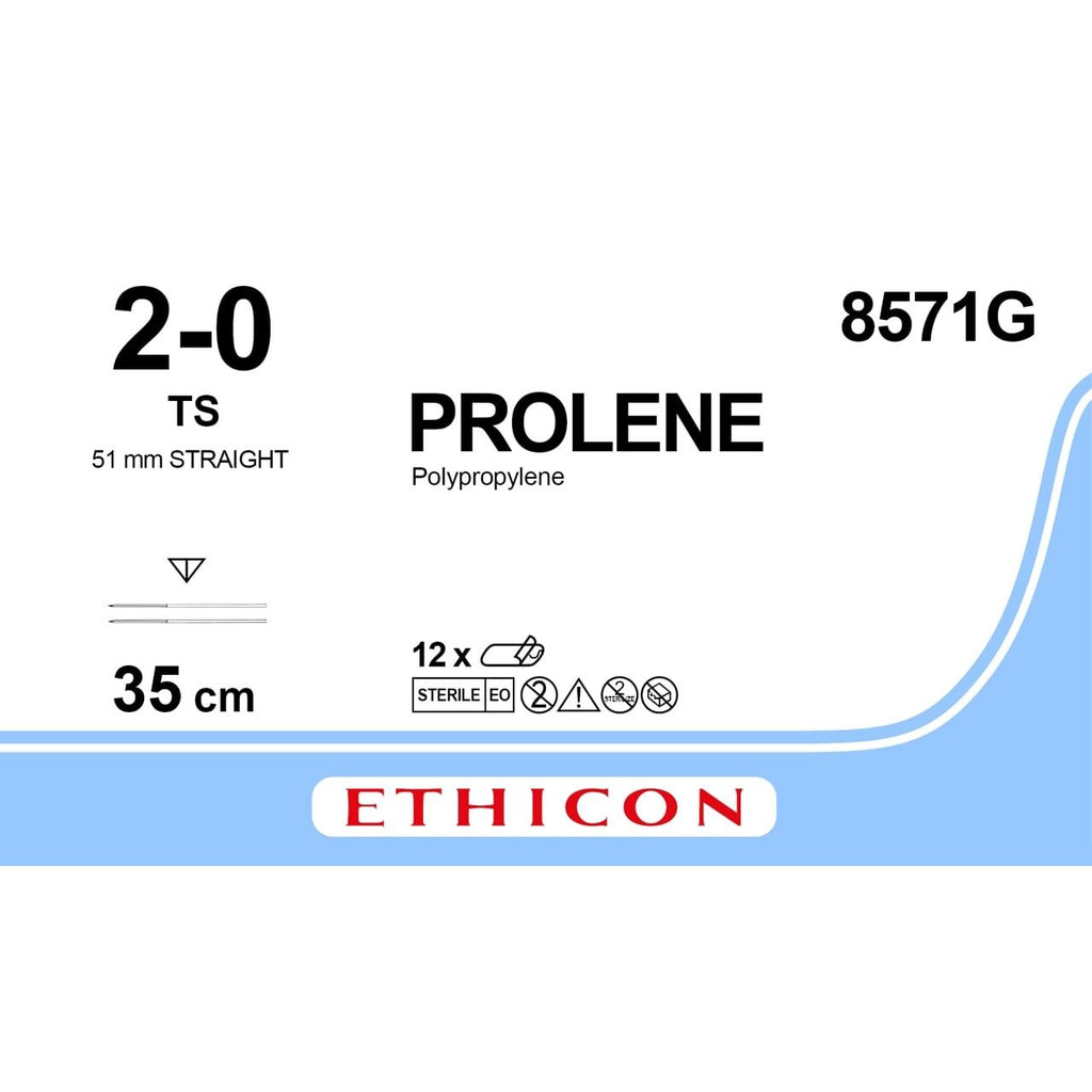 Ethicon Ethicon PROLENE® Polypropylene Blue Non - Absorbable Surgical Suture – USP 2 - 0 – 35 cm (14 in) – Double - Armed TS Reverse Cutting Needles – 8571G (Box of 12) UK 8571G