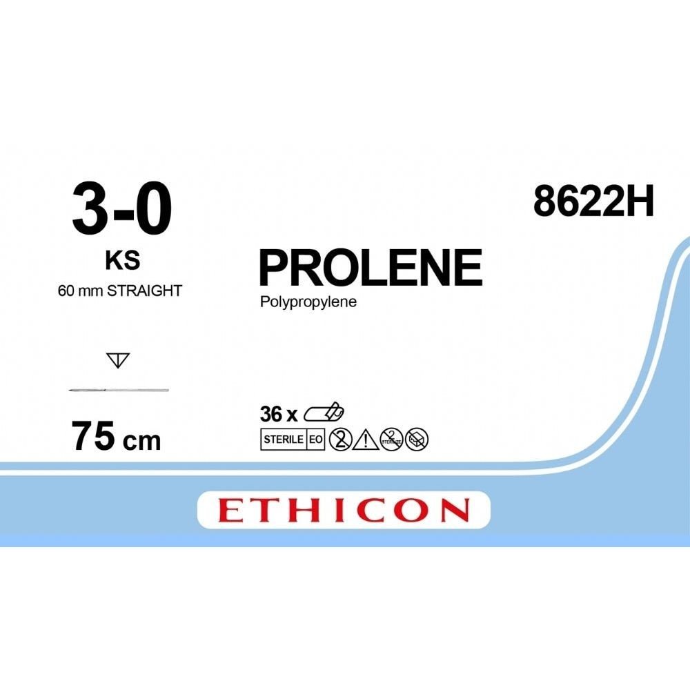 Ethicon Ethicon PROLENE Polypropylene Blue Non - Absorbable Surgical Suture USP 3 - 0 75 cm (30 in) KS Reverse Cutting Needle 8622H (Box of 36) UK 8622H