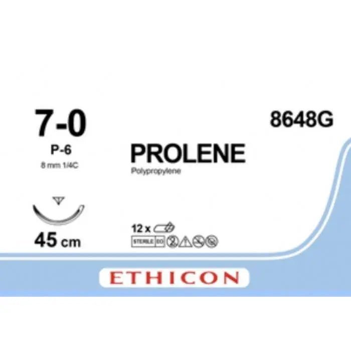 Ethicon Ethicon PROLENE® Polypropylene Blue Non - Absorbable Surgical Suture | USP 7 - 0 | 45 cm (18 in) | P - 6 Prime Reverse Cutting Needle | 8648G (Box of 12) UK 8648G