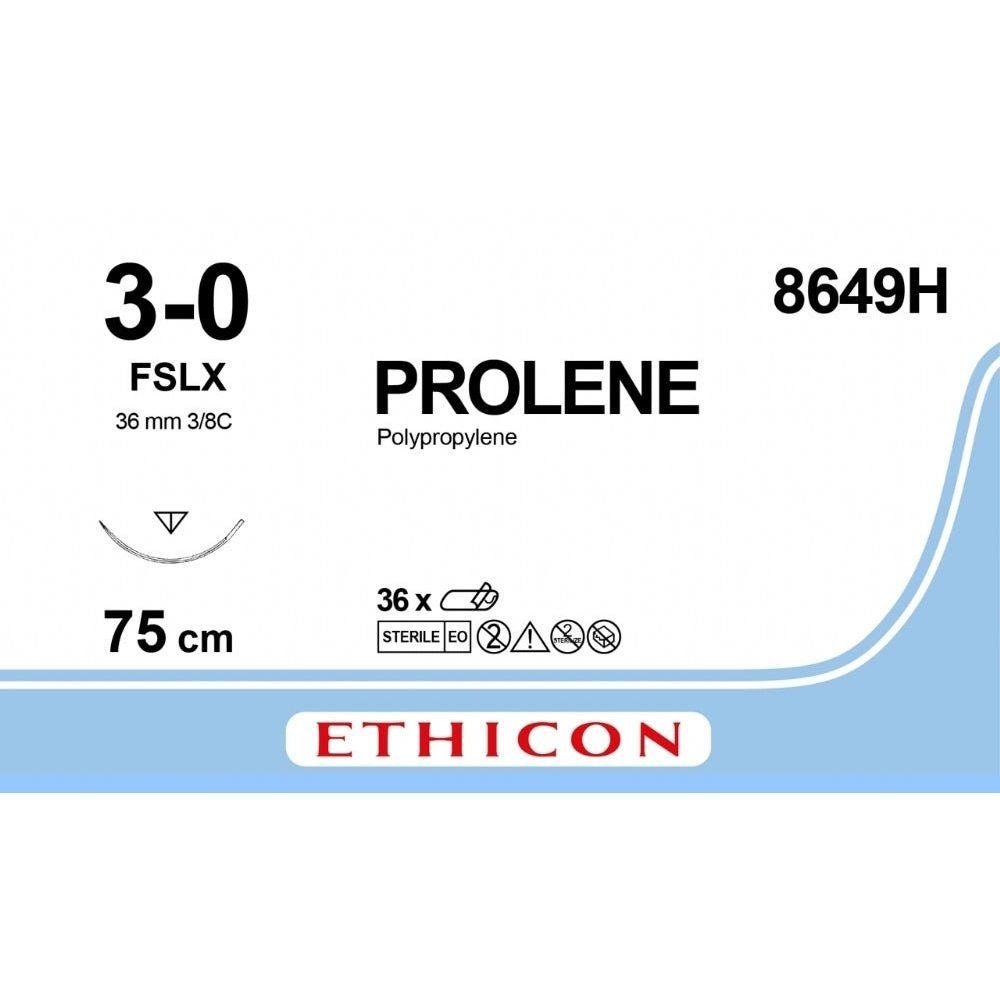 Ethicon Ethicon PROLENE Polypropylene Blue Non - Absorbable Surgical Suture USP 3 - 0 75 cm (30 in) FSLX Reverse Cutting Needle 8649H (Box of 36) UK 8649H