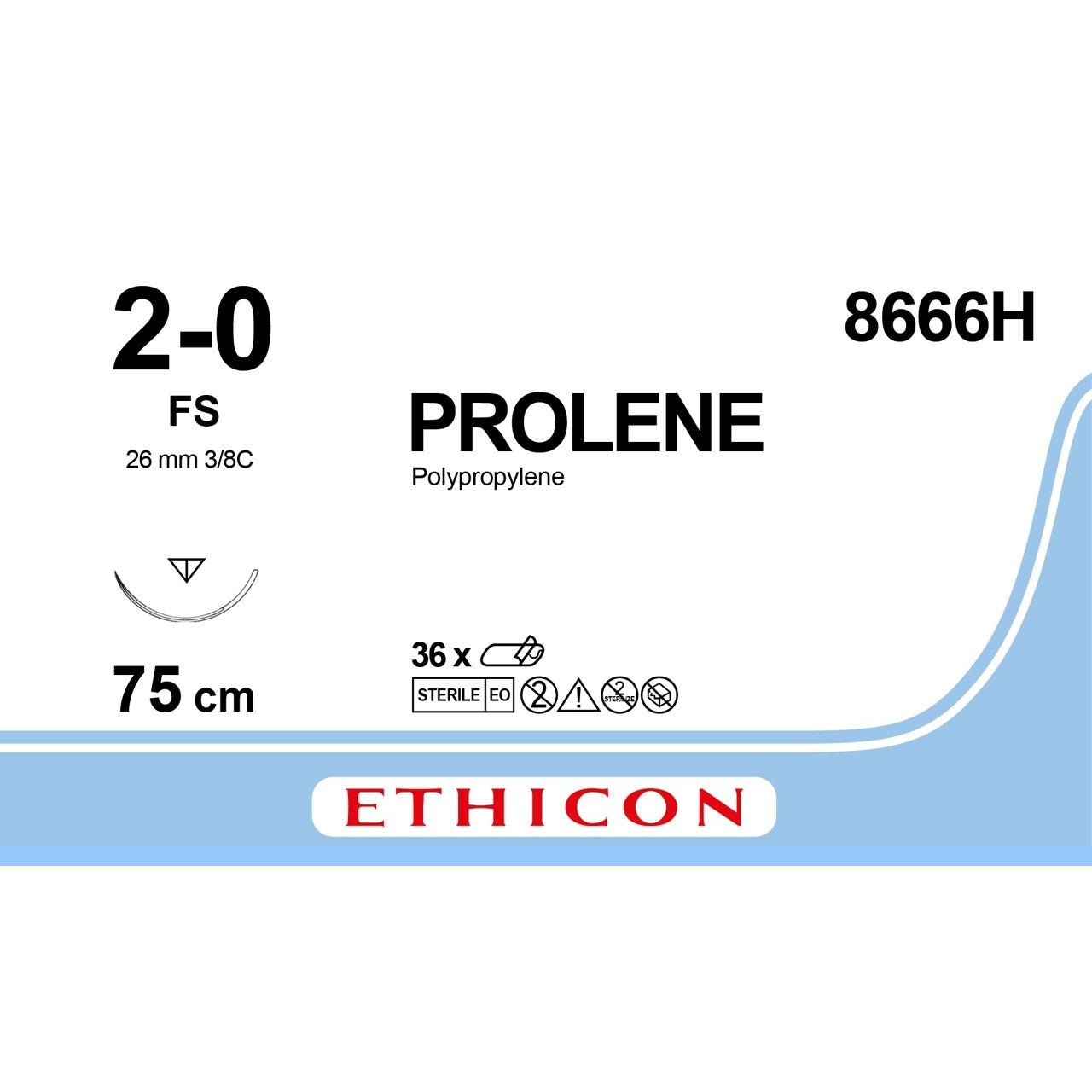 Ethicon Ethicon PROLENE® Polypropylene Blue Non - Absorbable Surgical Suture – USP 2 - 0 – 75 cm – FS Reverse Cutting Needle – 8666H (Box of 36) UK 8666H