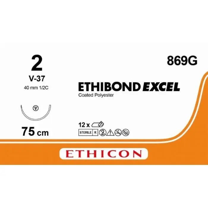 Ethicon Ethicon ETHIBOND EXCEL Polyester Braided Non - Absorbable Surgical Suture – USP 2 – 75 cm – Green – Single - Armed Tapercut Needle 40 mm – 1/2 Circle – 869G (Box of 12) UK 869G