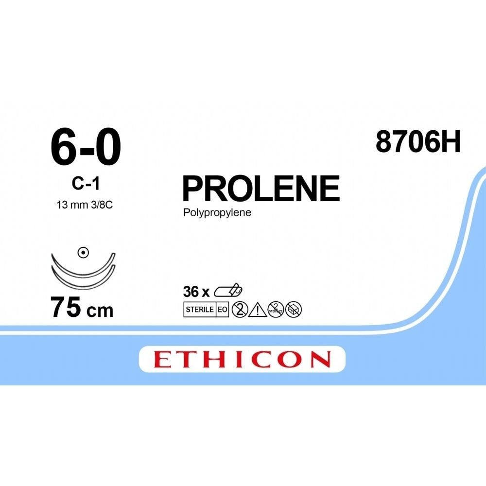 Ethicon Ethicon PROLENE Polypropylene Blue Non - Absorbable Surgical Suture USP 6 - 0 75 cm (30 in) Double - Armed C - 1 Taper Point Needles 8706H (Box of 36) UK 8706H