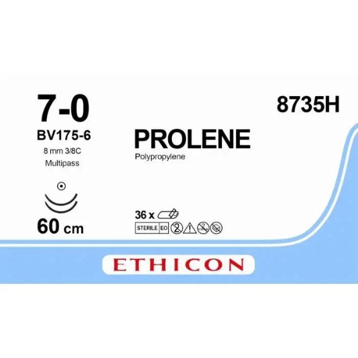 Ethicon Ethicon PROLENE® Polypropylene Blue Non - Absorbable Surgical Suture | USP 7 - 0 | 60 cm (24 in) | Double - Armed BV175 - 6 MULTIPASS® Taper Point Needles | 8735H (Box of 36) UK 8735H