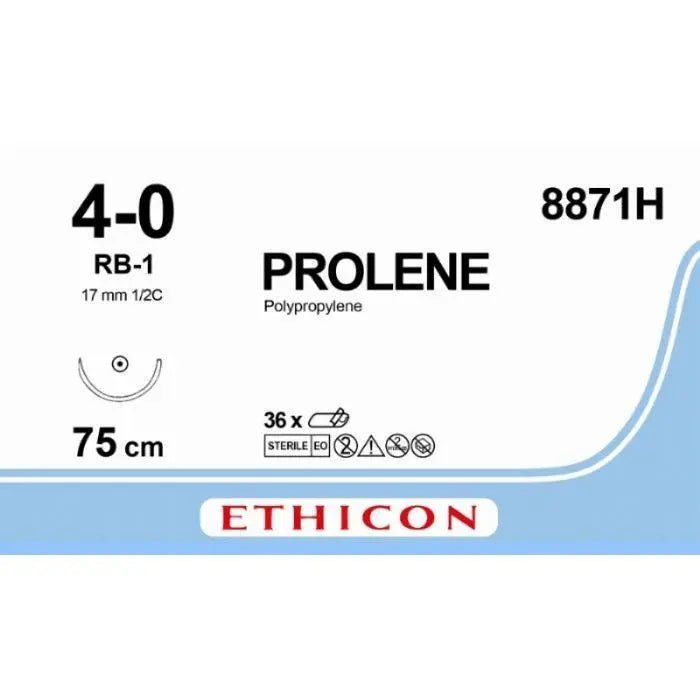 Ethicon Ethicon PROLENE® Polypropylene Blue Non - Absorbable Surgical Suture | USP 4 - 0 | 75 cm (30 in) | RB - 1 Taper Point Needle | 8871H (Box of 36) UK 8871H
