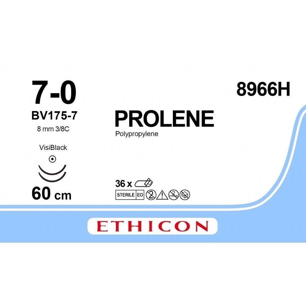 Ethicon Ethicon PROLENE Polypropylene Blue Non - Absorbable Surgical Suture USP 7 - 0 (Metric 0.5) 60 cm BV175 - 7 Taper Point Needle 8966H (Box of 36) UK 8966H