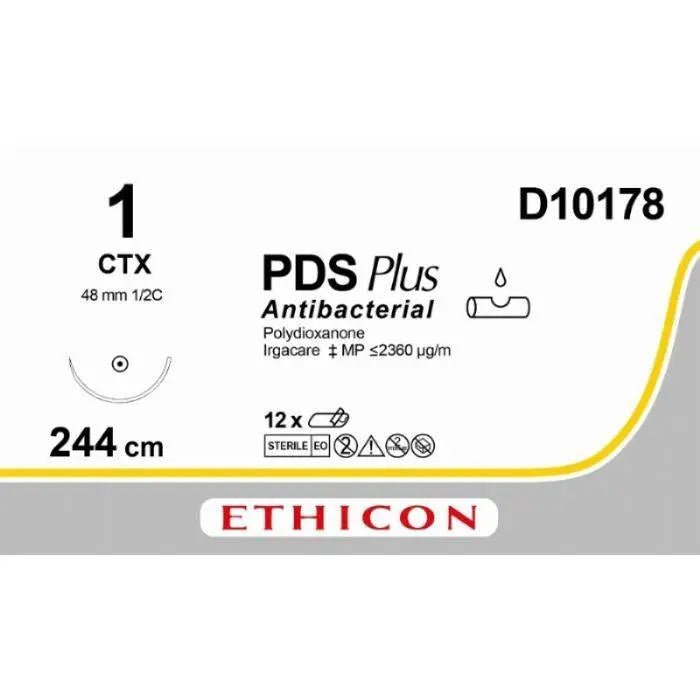 Ethicon Ethicon PDS® Plus Antibacterial (Polydioxanone) Violet Absorbable Veterinary Surgical Suture – USP 1 – 244 cm – CTX Taperpoint Needle (48 mm) – D10178 (Box of 12) UK D10178