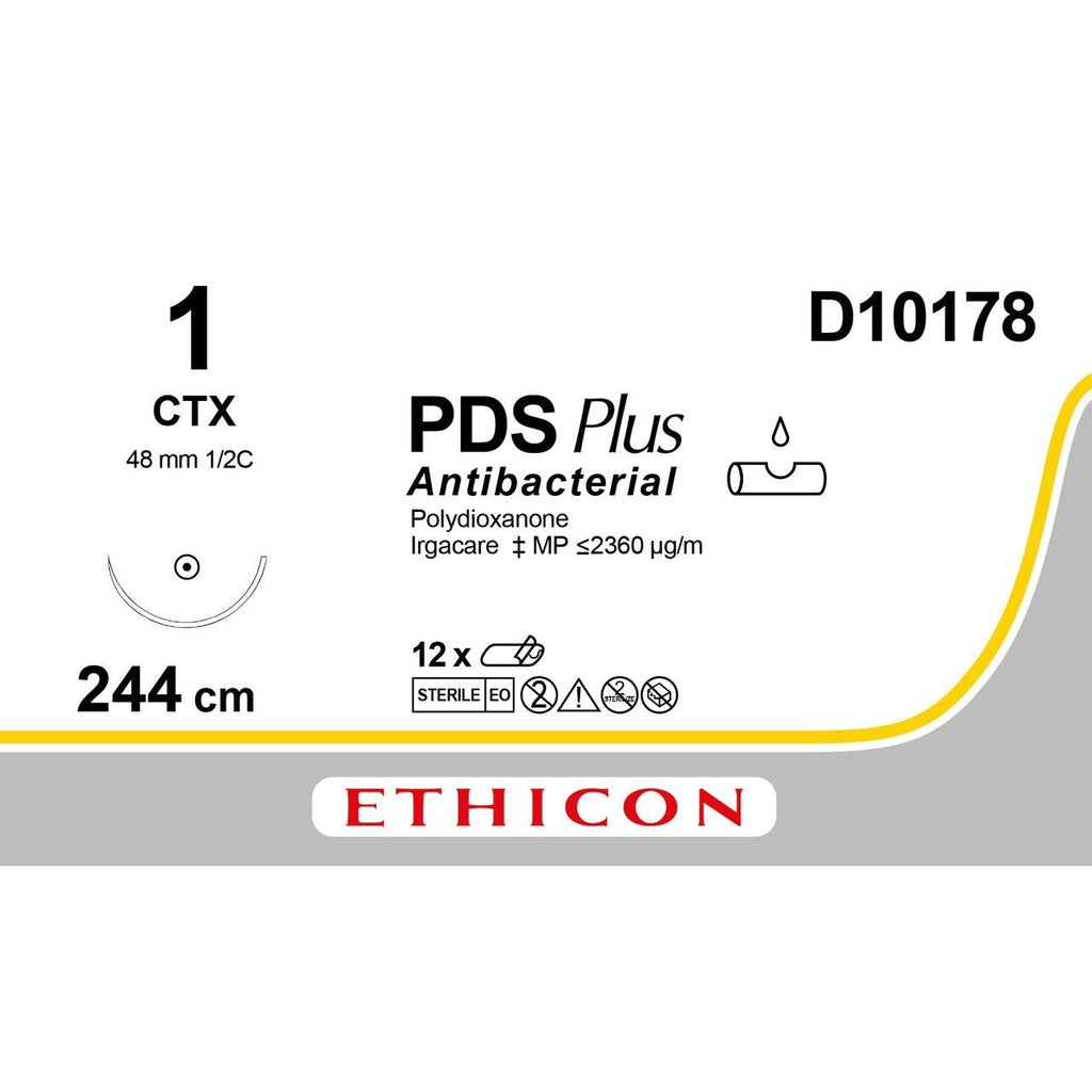 Ethicon Ethicon PDS® Plus Antibacterial (Polydioxanone) Violet Absorbable Veterinary Surgical Suture – USP 1 – 244 cm – CTX Taperpoint Needle (48 mm) – D10178 (Box of 12) UK D10178
