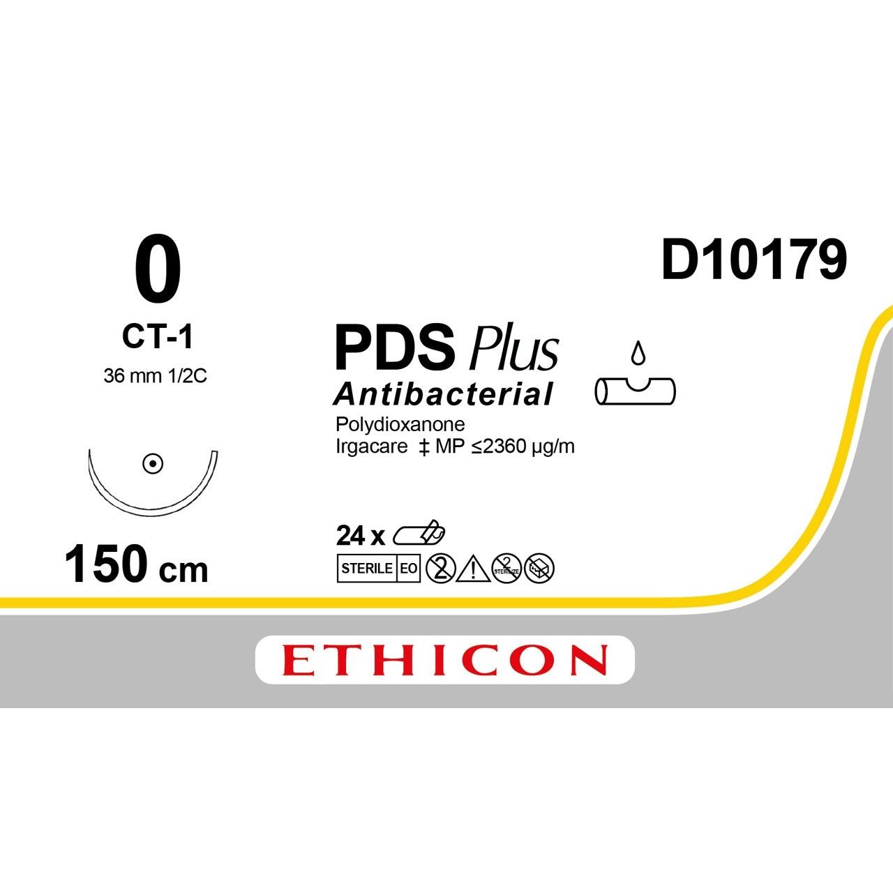 Ethicon Ethicon PDS® Plus Antibacterial (Polydioxanone) Violet Absorbable Surgical Suture – USP 0 – 150 cm – CT - 1 Taperpoint Needle (36 mm) – D10179 (Box of 24) UK D10179