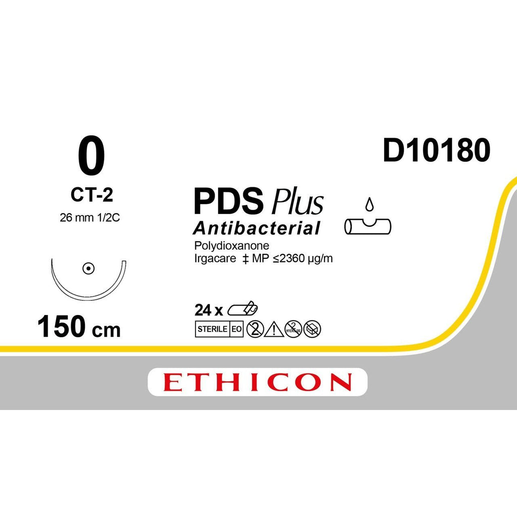 Ethicon Ethicon PDS® Plus Antibacterial (Polydioxanone) Violet Absorbable Surgical Suture – USP 0 – 150 cm – CT - 2 Taperpoint Flat Needle – D10180 (Box of 24) UK D10180