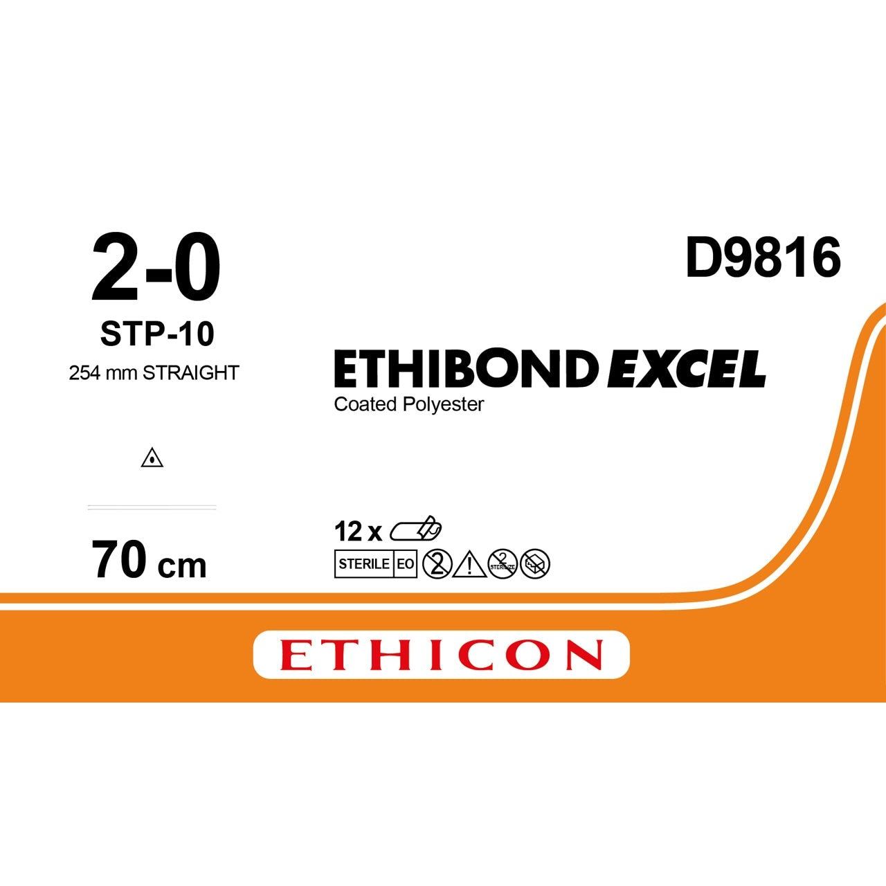 Ethicon Ethicon ETHIBOND EXCEL Polyester Braided Non - Absorbable Surgical Suture – USP 2 - 0 – 70 cm – Green – Double - Armed Trocar Point Needles 254 mm – Straight – D9816 (Box of 12) UK D9816