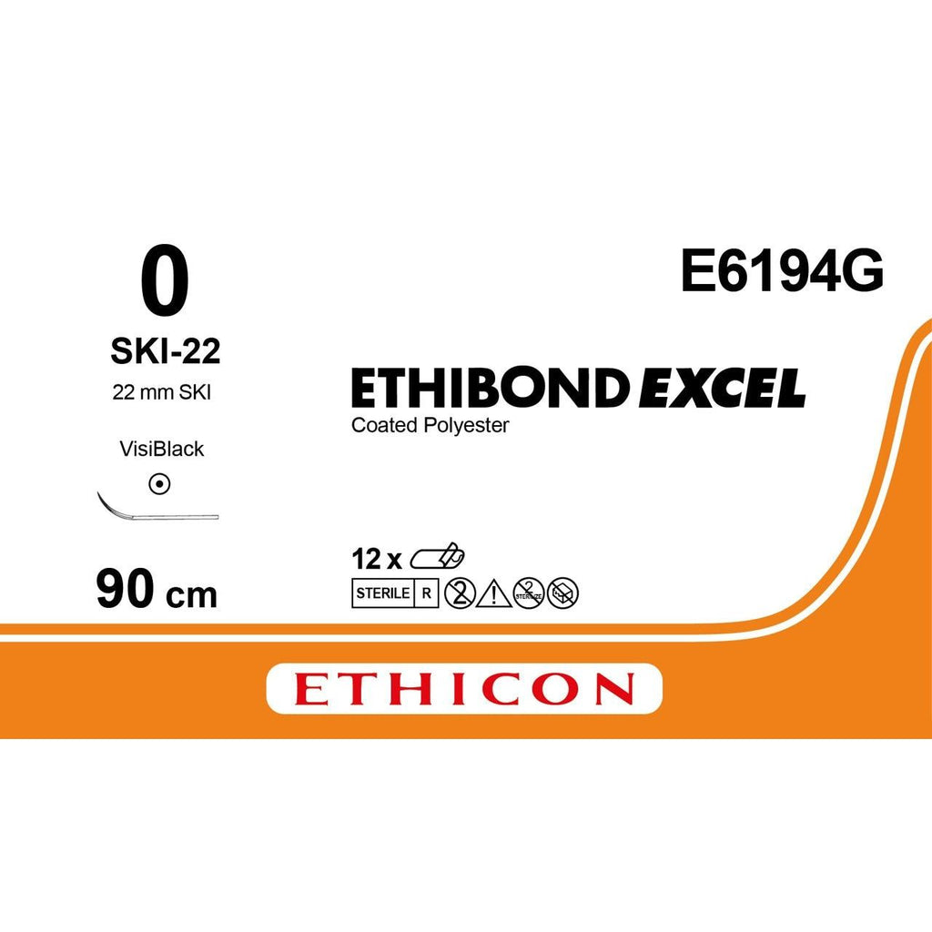 Ethicon Ethicon ETHIBOND EXCEL Polyester Braided Non - Absorbable Surgical Suture – USP 0 – 90 cm – White – Single - Armed Taperpoint Needle 22 mm – Straight (SKI) – E6194G (Box of 12) UK E6194G