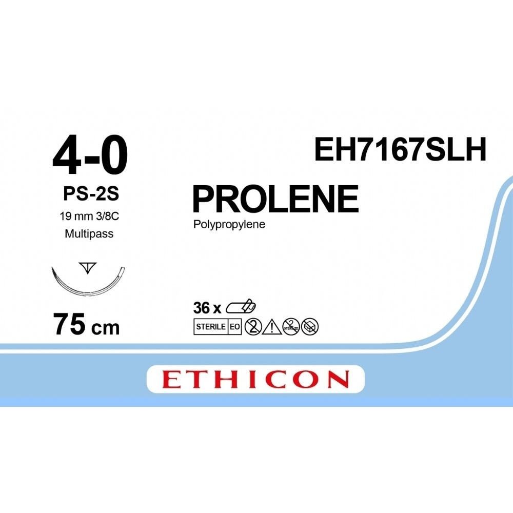 Ethicon Ethicon PROLENE Polypropylene Blue Non - Absorbable Surgical Suture USP 4 - 0 75 cm PS - 2S PRIME MULTIPASS Reverse Cutting Needle EH7167SLH (Box of 36) UK EH7167SLH