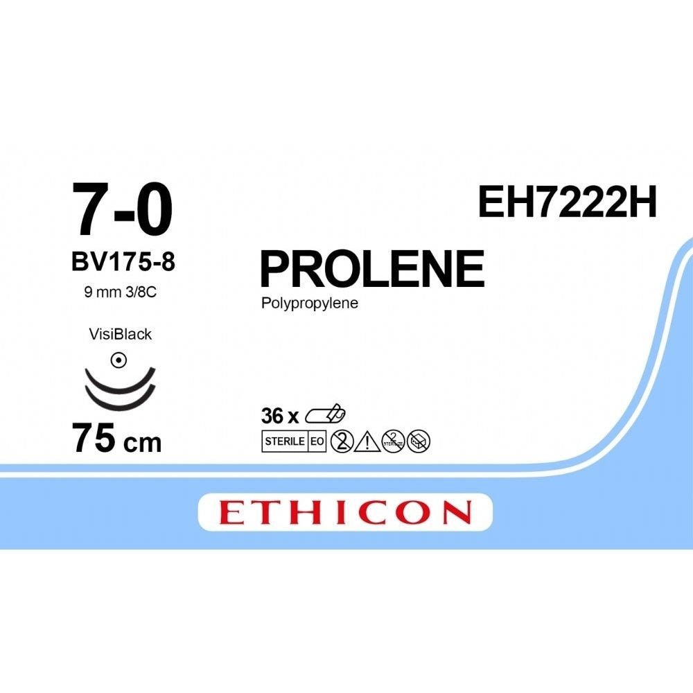 Ethicon Ethicon PROLENE Polypropylene Blue Non - Absorbable Surgical Suture USP 7 - 0 (Metric 0.5) 75 cm BV175 - 8 Taper Point Needle EH7222H (Box of 36) UK EH7222H