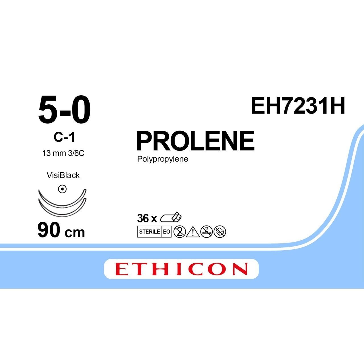 Ethicon Ethicon PROLENE Polypropylene Blue Non - Absorbable Surgical Suture USP 5 - 0 90 cm Double - Armed C - 1 VISI - BLACK Taper Point Needles EH7231H (Box of 36) UK EH7231H