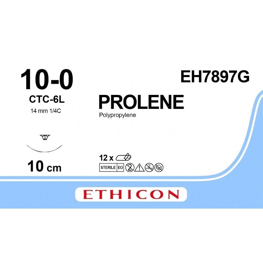 Ethicon Ethicon PROLENE Polypropylene Blue Non - Absorbable Microsurgical Suture USP 10 - 0 10 cm CTC - 6L CS Ultima Conventional Cutting Needle (14 mm) EH7897G (Box of 12) UK EH7897G
