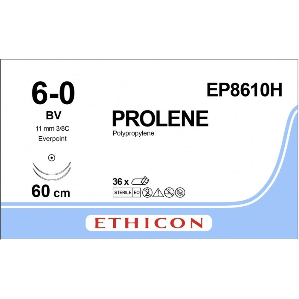 Ethicon Ethicon PROLENE Polypropylene Blue Non - Absorbable Cardiovascular Suture USP 6 - 0 24 in (61 cm) Double - Armed BV EVERPOINT Taper Point Needles (11 mm) EP8610H (Box of 36) UK EP8610H