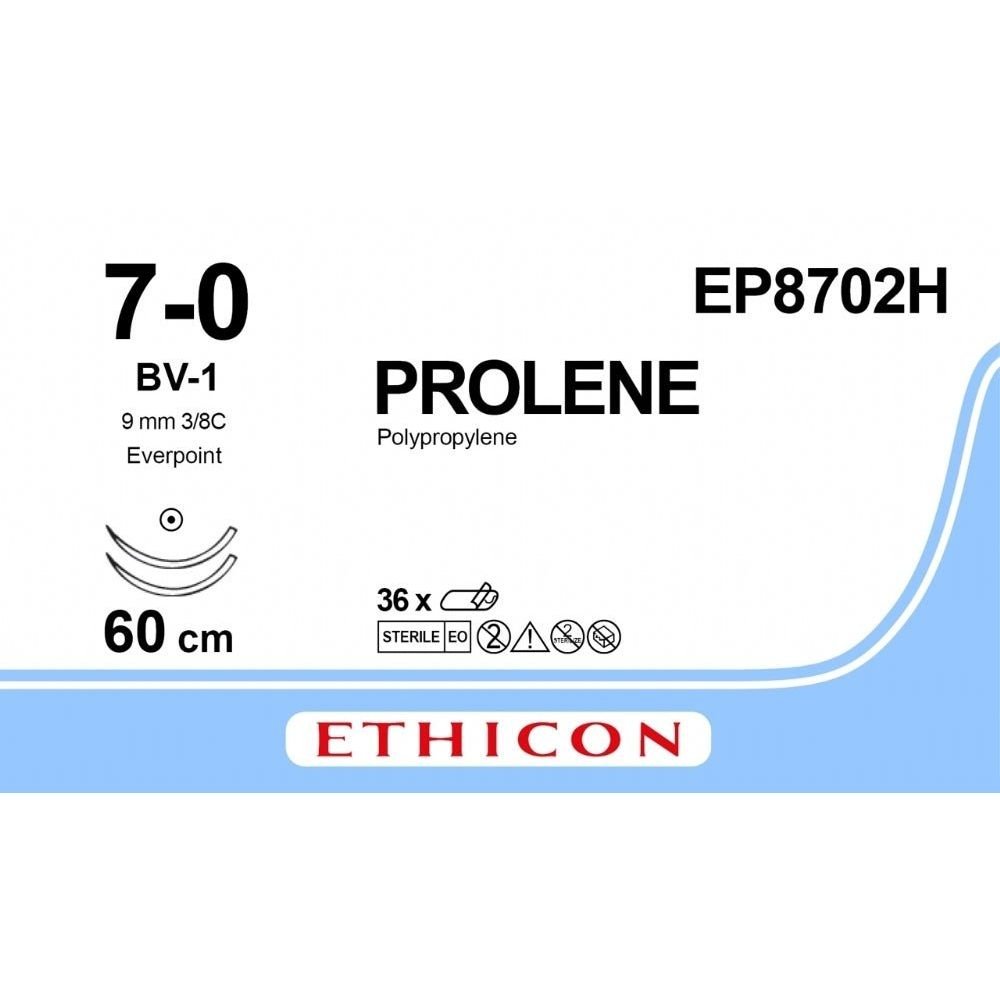 Ethicon Ethicon PROLENE Polypropylene Non - Absorbable Monofilament Surgical Suture USP 7 - 0 60 cm BV - 1 Taperpoint Needles 9.3 mm 3/8 Circle with EVERPOINT Technology EP8702H (Box of 36) UK EP8702H