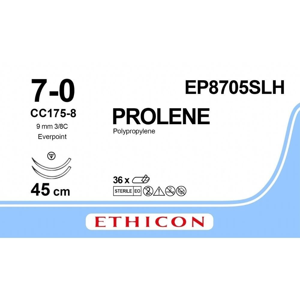 Ethicon Ethicon PROLENE Polypropylene Non - Absorbable Monofilament Surgical Suture USP 6 - 0 60 cm CC175 - 8 Tapercut Micro Point Needles 9.3 mm 3/8 Circle with EVERPOINT Technology EP8705SLH (Box of 36) UK EP8705SLH