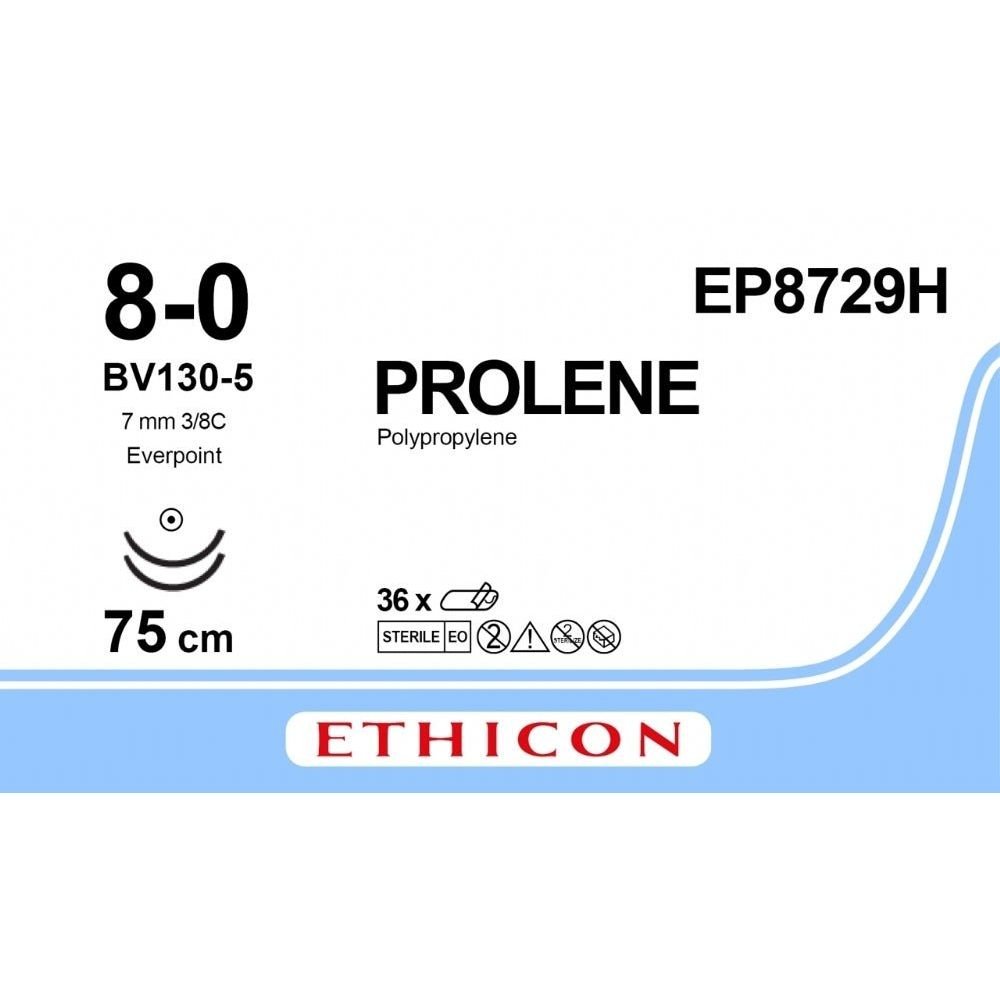 Ethicon Ethicon PROLENE Polypropylene Non - Absorbable Monofilament Surgical Suture USP 7 75 cm BV - 1 Taperpoint Needles 9.3 mm 3/8 Circle with EVERPOINT Technology EP8729H (Box of 36) UK EP8729H