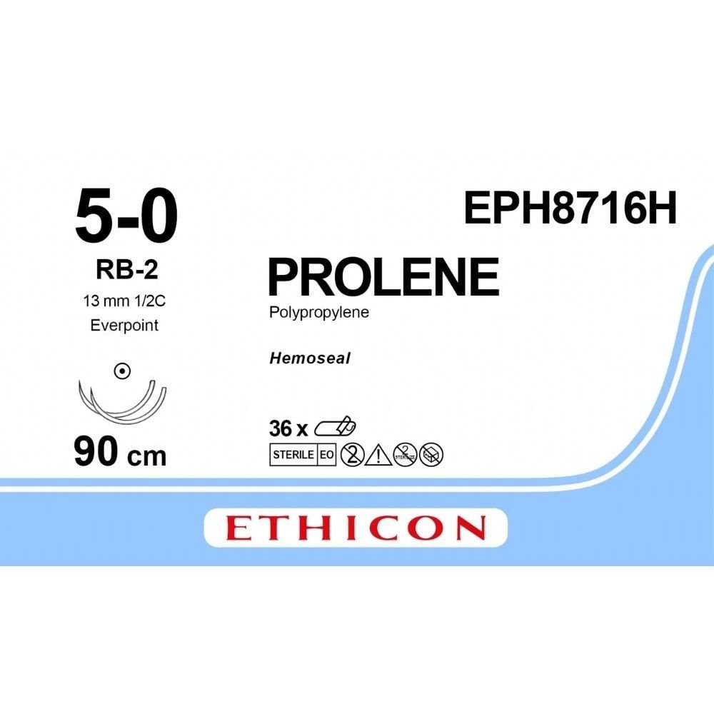 Ethicon Ethicon PROLENE Polypropylene Non - Absorbable Monofilament Surgical Suture USP 4 - 0 75 cm BV - 1 Taperpoint Needles 9.3 mm 3/8 Circle with EVERPOINT Technology EPH8716H (Box of 36) UK EPH8716H