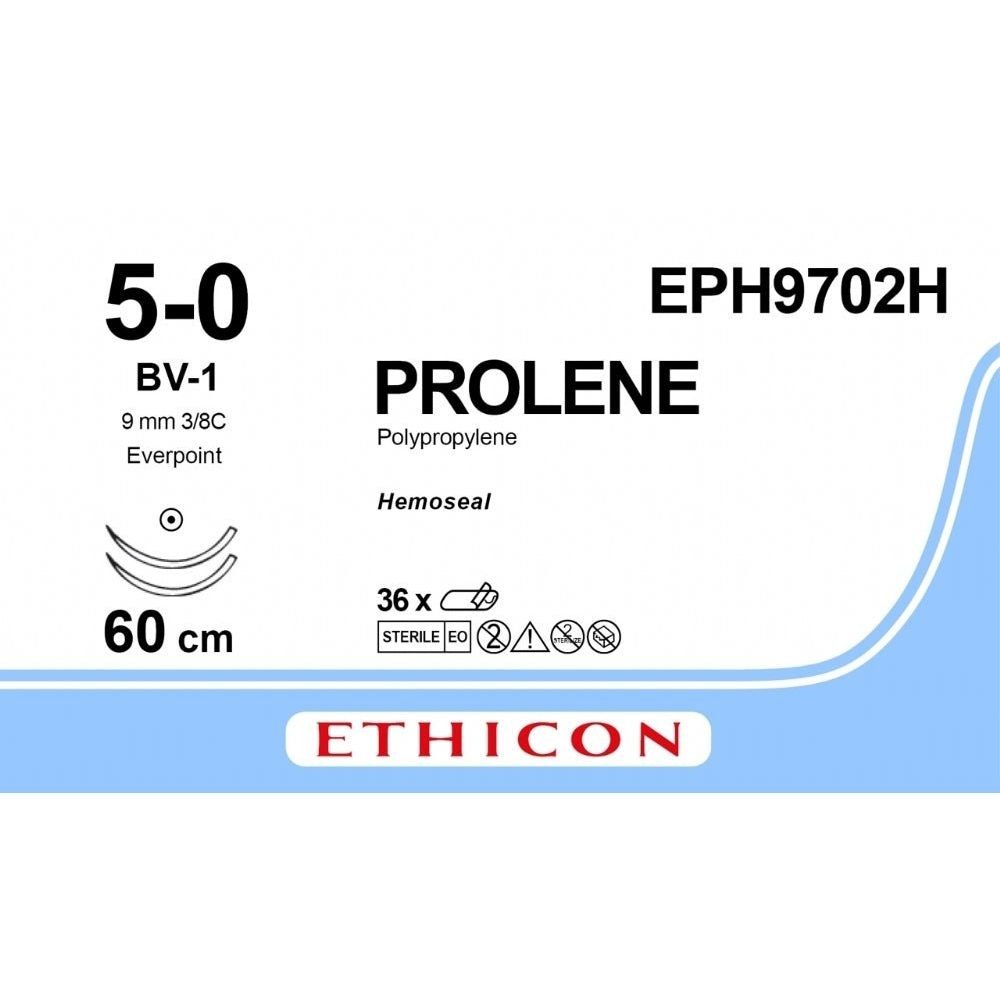 Ethicon Ethicon PROLENE Polypropylene Non - Absorbable Monofilament Surgical Suture USP 7 - 0 75 cm BV - 1 Taperpoint Needles 9.3 mm 3/8 Circle with EVERPOINT Technology EPH9702H (Box of 36) UK EPH9702H