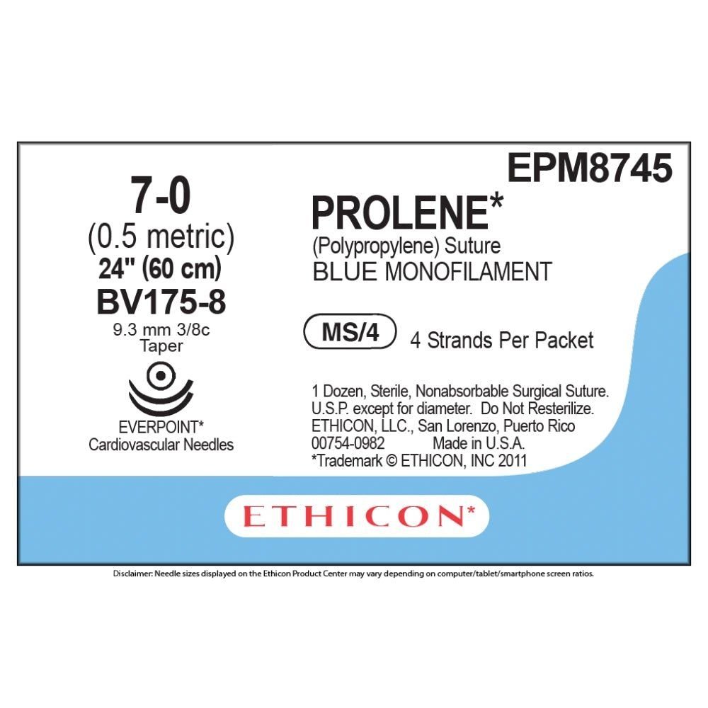 Ethicon Ethicon PROLENE Polypropylene Non - Absorbable Monofilament Surgical Suture USP 2 75 cm BV - 1 Taperpoint Needles 9.3 mm 3/8 Circle with EVERPOINT Technology EPM8745 (Box of 36) UK EPM8745