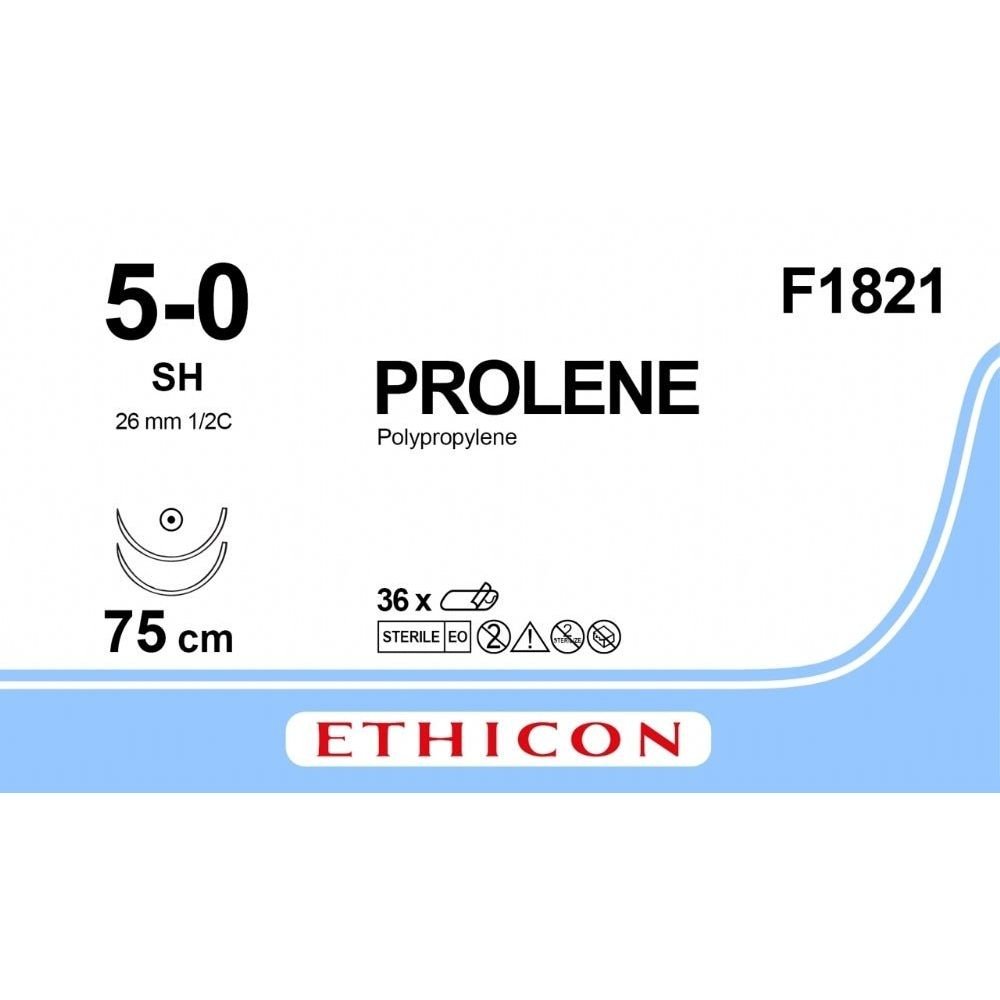 Ethicon Ethicon PROLENE Polypropylene Blue Non - Absorbable Surgical Suture USP 5 - 0 75 cm SH Taper Point Needle (26 mm) F1821 (Box of 36) UK F1821