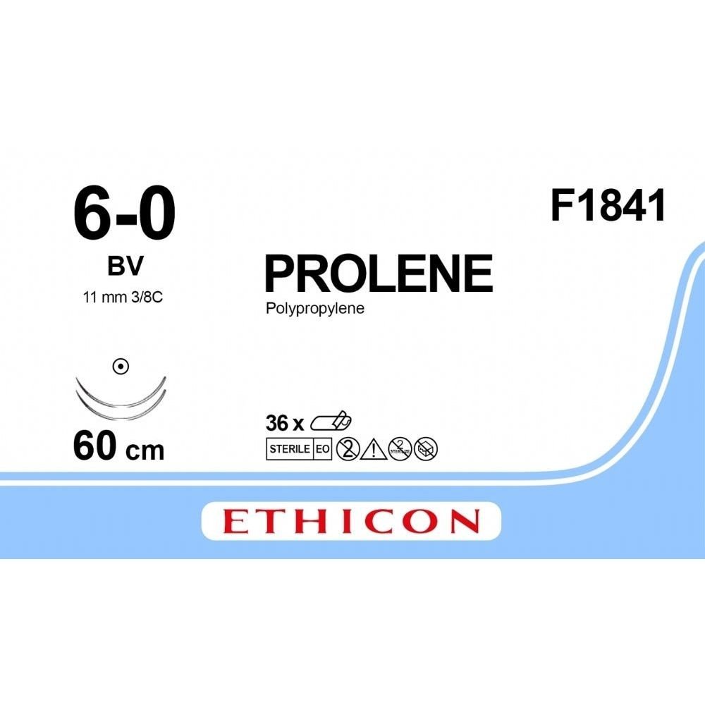 Ethicon Ethicon PROLENE Polypropylene Blue Non - Absorbable Veterinary Surgical Suture USP 6 - 0 60 cm Double - Armed BV Taper Point Needles (11 mm) F1841 (Box of 36) UK F1841