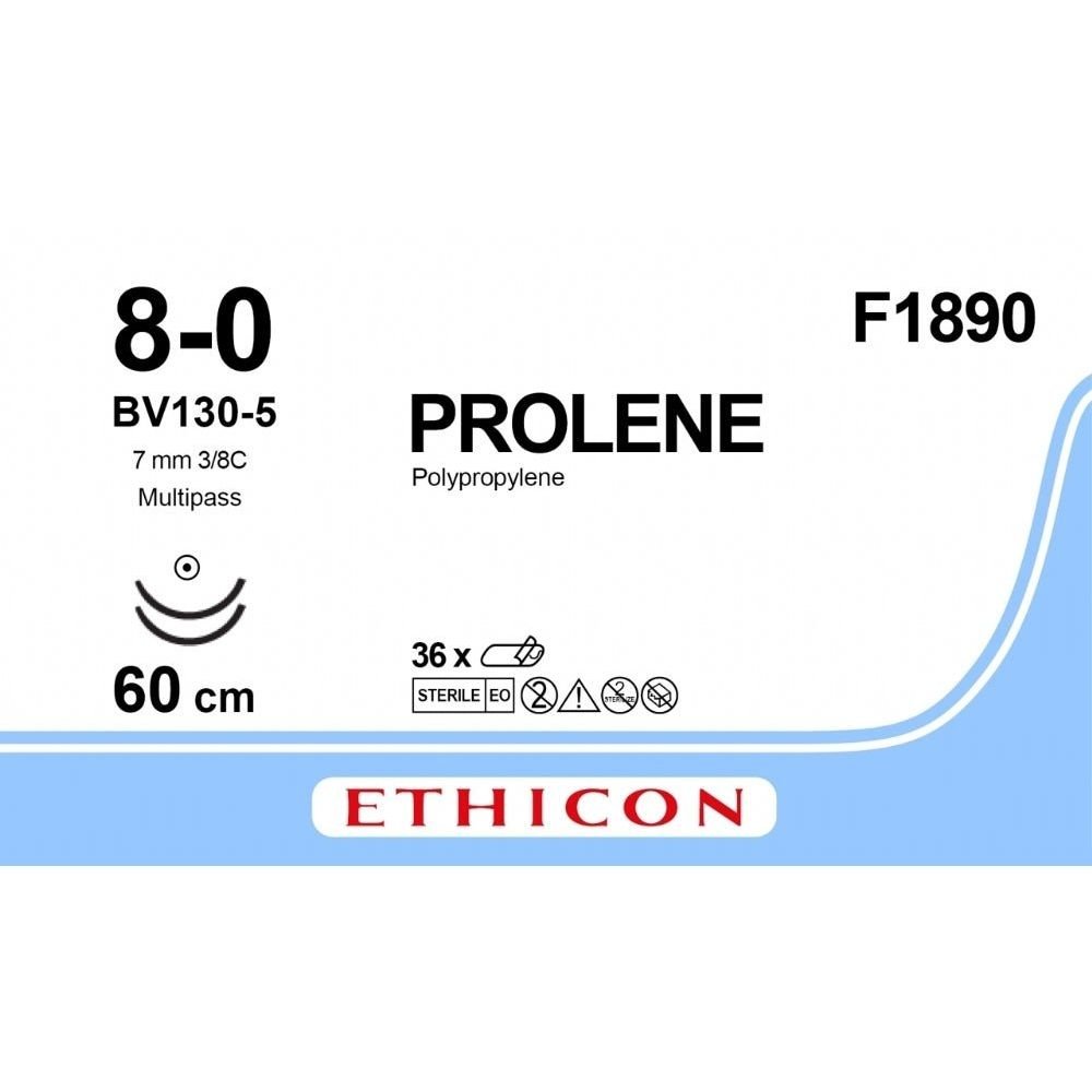 Ethicon Ethicon PROLENE Polypropylene Blue Non - Absorbable Veterinary Microsurgical Suture USP 8 - 0 60 cm Double - Armed BV130 - 5 MP Taper Point Needles (6.5 mm) F1890 (Box of 36) UK F1890