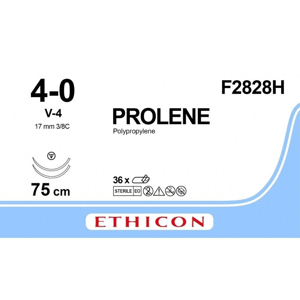 Ethicon Ethicon PROLENE Polypropylene Blue Non - Absorbable Surgical Suture USP 4 - 0 75 cm V - 4 TAPERCUT Needle (17 mm) F2828H (Box of 36) UK F2828H