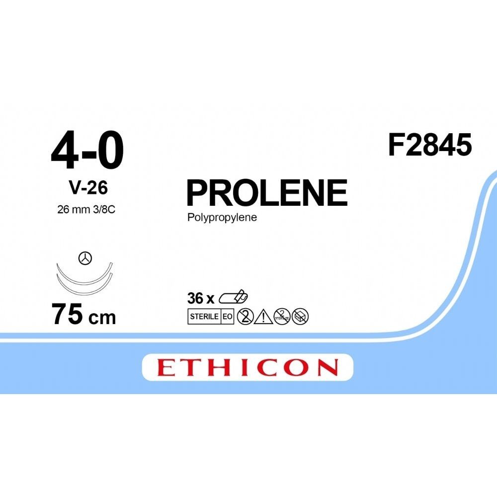 Ethicon Ethicon PROLENE Polypropylene Blue Non - Absorbable Surgical Suture 75 cm V - 26 Needle F2845 (Box of 36) UK F2845