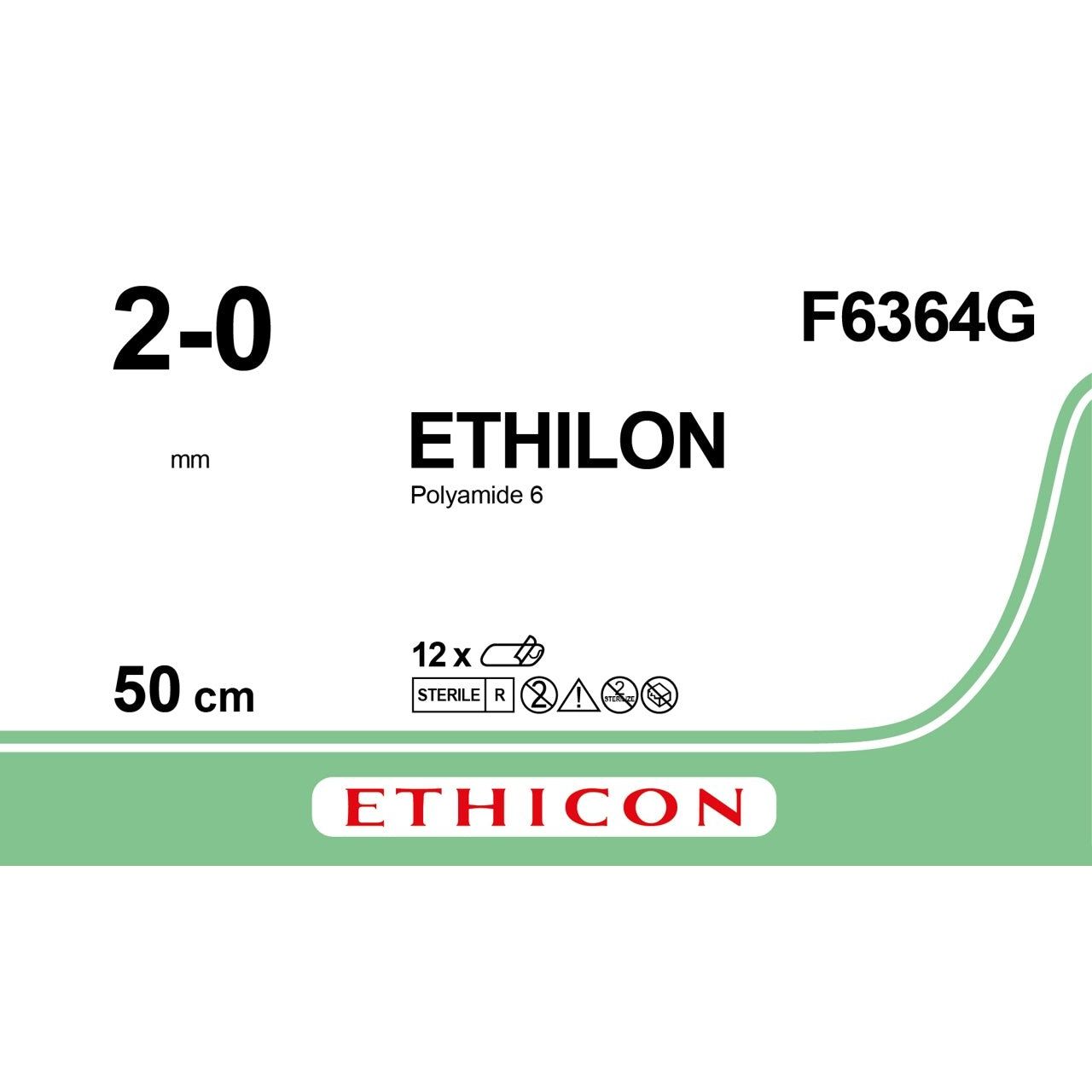 Ethicon Ethicon ETHILON Black Monofilament Non - Absorbable Ligature USP 2 - 0 (Metric 3) 50 cm Black Needleless (NN) F6364G (Box of 12) UK F6364G