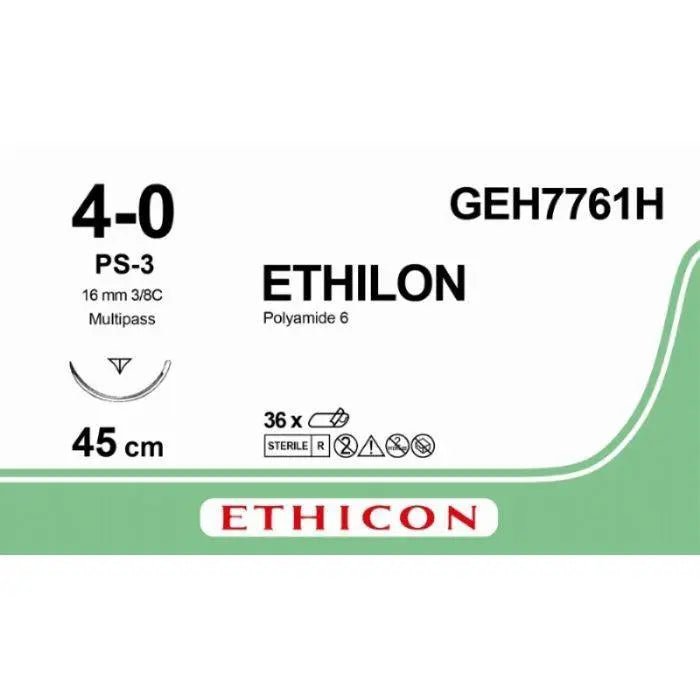 Ethicon Ethicon ETHILON Green Monofilament Non - Absorbable Surgical Suture USP 4 - 0 18 in (45 cm) Green PS - 3 Prime Reverse Cutting Needle 13 mm 3/8 Circle GEH7761H (Box of 36) UK GEH7761H