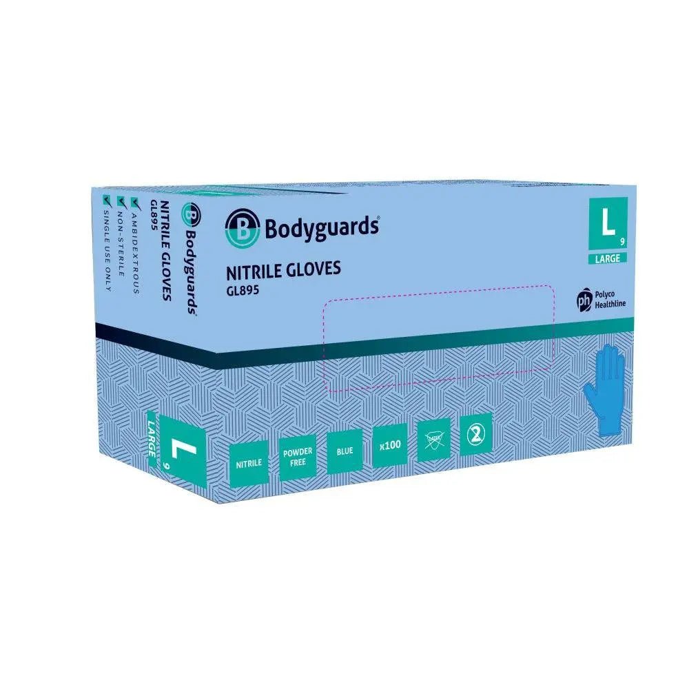 Police Healthline Polyco Healthline Bodyguards GL895 Blue Nitrile Powder Free Disposable Gloves (Box of 100) UK GL895-S