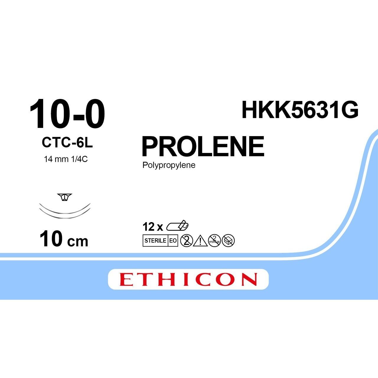 Ethicon Ethicon PROLENE Polypropylene Blue Non - Absorbable Microsurgical Suture USP 10 - 0 10 cm Double - Armed CTC - 6L CS Ultima Conventional Cutting Needles (14 mm) HKK5631G (Box of 12) UK HKK5631G