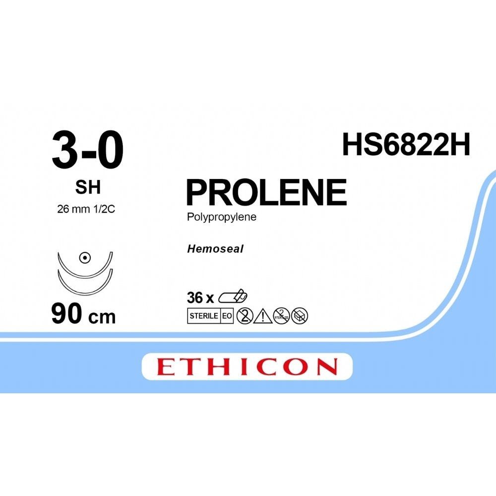 Ethicon Ethicon PROLENE with HEMOSEAL Technology Polypropylene Blue Non - Absorbable Surgical Suture USP 3 - 0 36 in (91 cm) Double - Armed SH Taper Point Needles (26 mm) HS6822H (Box of 36) UK HS6822H