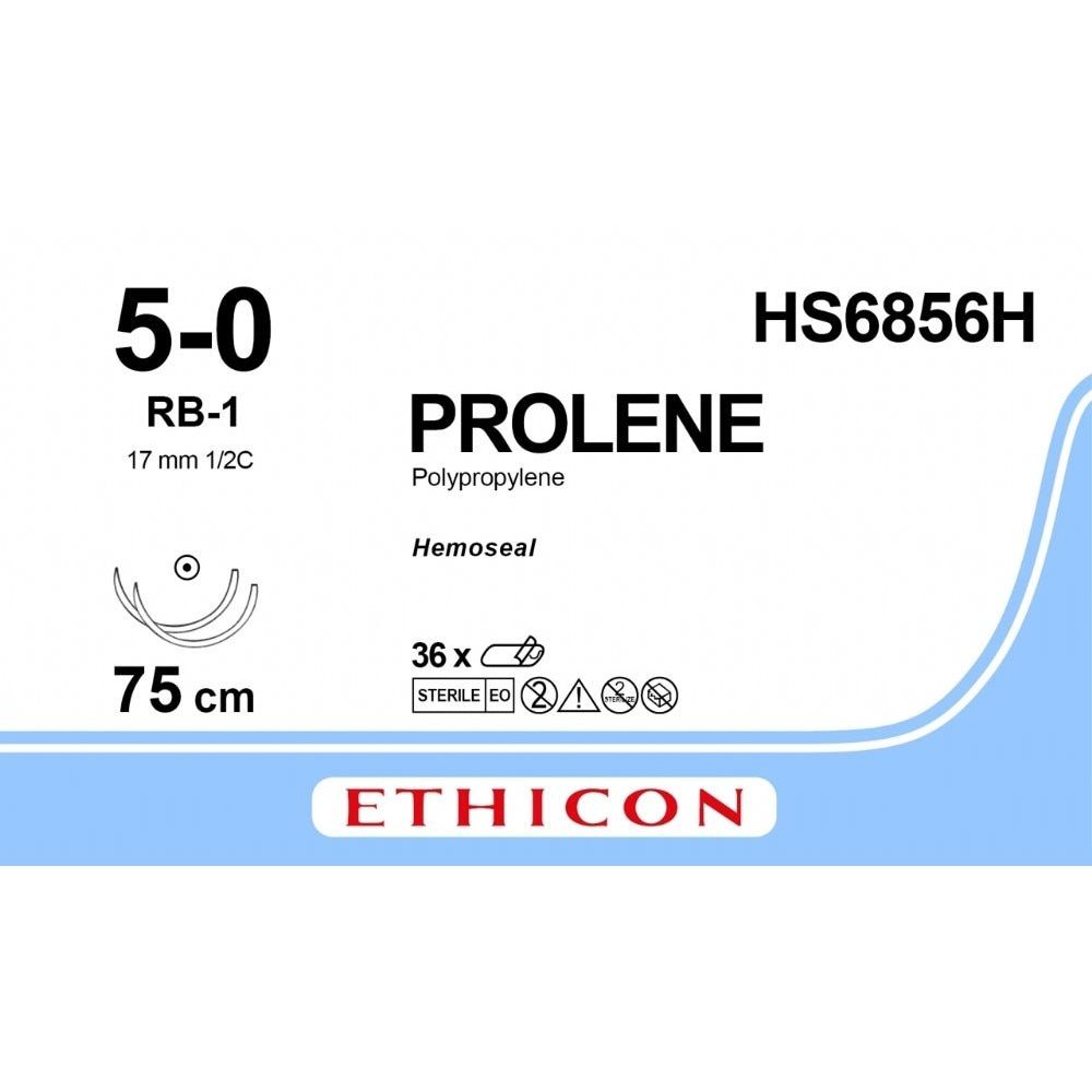 Ethicon Ethicon PROLENE with HEMOSEAL Technology Polypropylene Blue Non - Absorbable Surgical Suture USP 5 - 0 30 in (76 cm) Double - Armed RB - 1 Taper Point Needles (17 mm) HS6856H (Box of 36) UK HS6856H