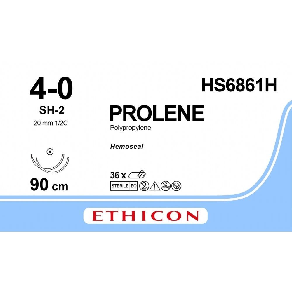 Ethicon Ethicon PROLENE with HEMOSEAL Technology Polypropylene Blue Non - Absorbable Surgical Suture USP 4 - 0 36 in (91 cm) Double - Armed SH - 2 Taper Point Needles (20 mm) HS6861H (Box of 36) UK HS6861H