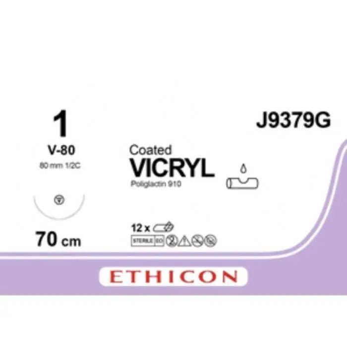 Ethicon Ethicon COATED VICRYL Polyglactin 910 Braided Absorbable Surgical Suture – USP 1 – 70 cm – Violet – Single - Armed Taper Point V - 80 Needle 48 mm, 1/2 Circle – J9379G (Box of 12) Size: 1 Colour: Violet Style: Taper Point V - 80 UK J9379G